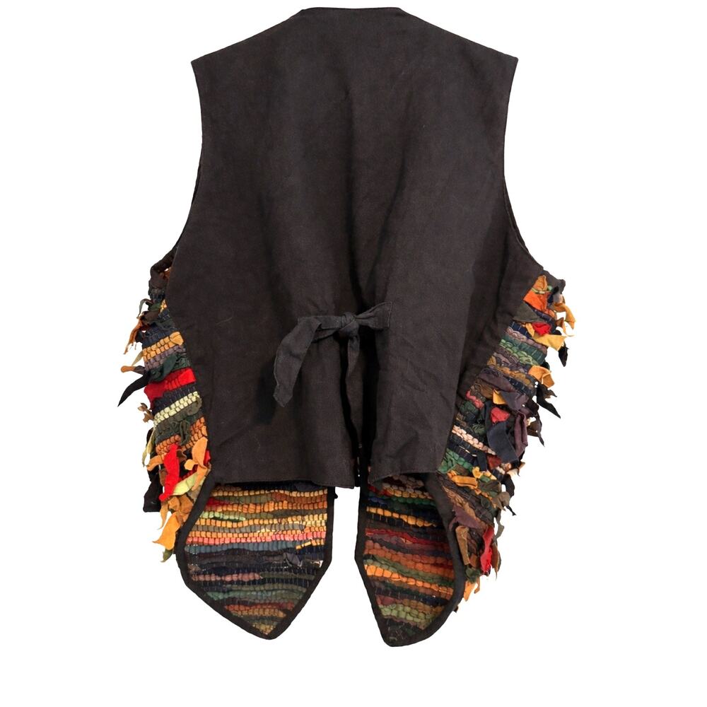 Exceptional Vintage Leather Patchwork Fringe Vest… - image 2